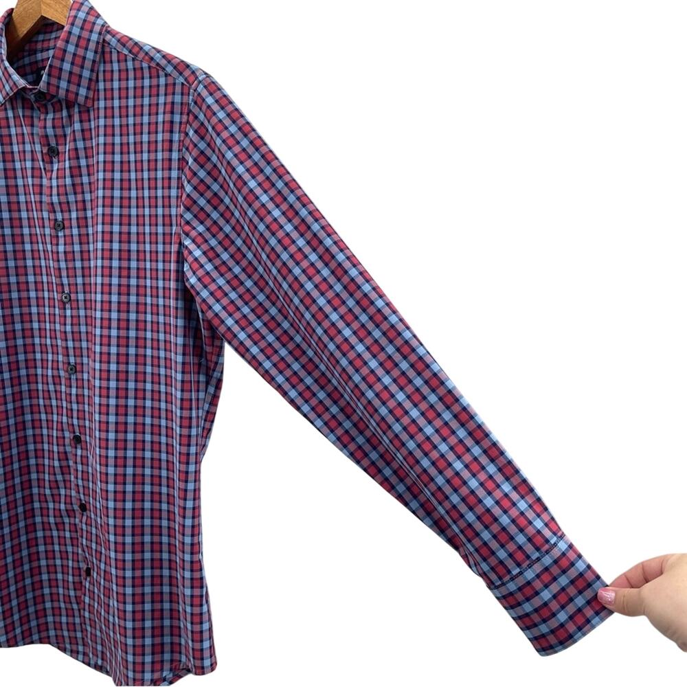 MIZZEN + MAIN Leeward Trim Fit Long Sleeve Blue Plaid Button Down Shirt Size S - Picture 3 of 8